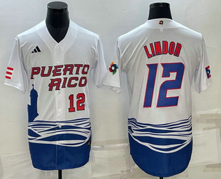 Mens Puerto Rico Baseball #23 Francisco Lindor Number White 2023 World Baseball Classic Stitched Jersey->2023 world baseball classic->MLB Jersey